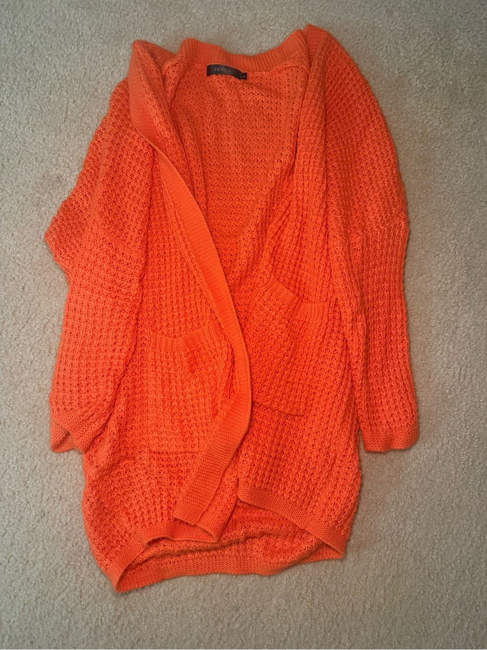 Orange Open-Front Knit Cardigan